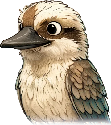 A cartoon kookaburra looking to the side