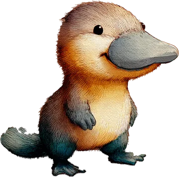 A smiling cartoon platypus standing on a hill